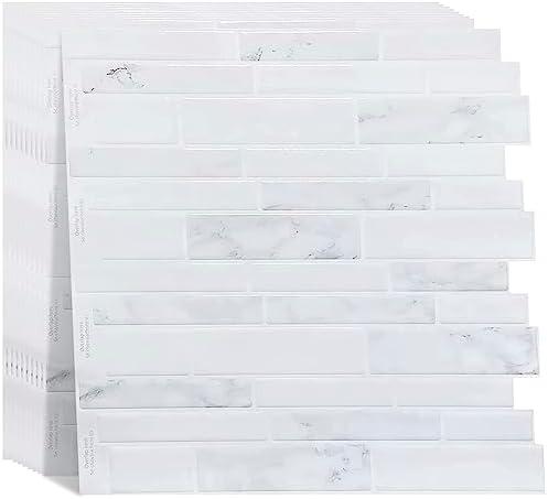 Upgraded, Peel and Stick Backsplash Tiles for Kitchen, Big Size White Backsplash Tiles, Renter Friendly Adhesive Wall Tiles for Kitchen, Badroom, RV ect(Carrara White, 10 Sheet,12" x 12")