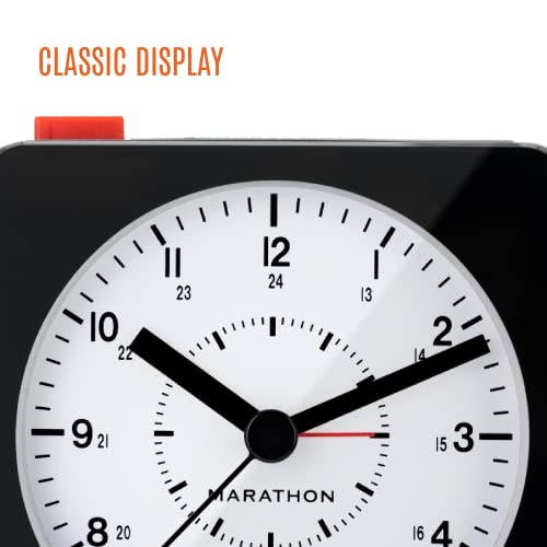 Marathon Silent Non-Ticking Alarm Clock With Warm Amber Auto Back Light And Repeating Snooze - Batteries Included (Black/White) #TOP3