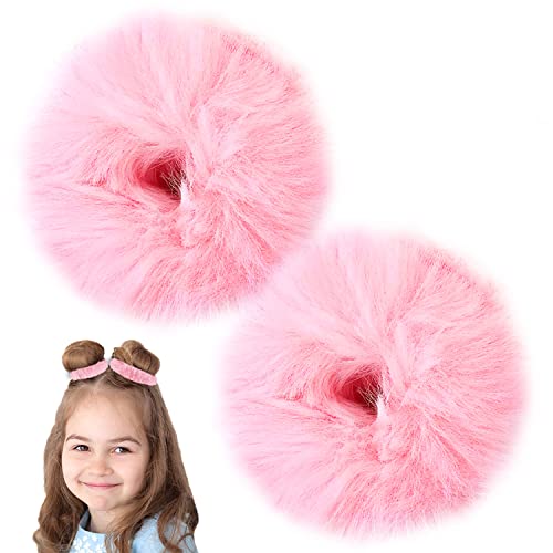 Lot de 2 attaches pour cheveux en fausse fourrure de lapin, élastiques pour cheveux en boule en peluche, chouchous moelleux imitation lapin doux (rose clair) Cover