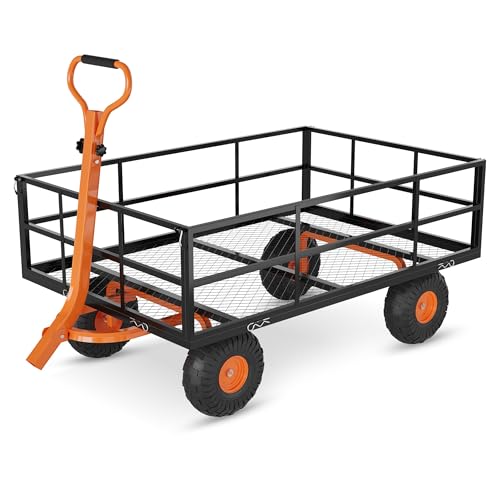 Yard Wagon - 1200 LB Capacity Garden Carts and Wagons Heavy Duty,Yard Cart with 10 in Multi-Terrain Tires,Removable Mesh Sides, 180° Swivel Handle -