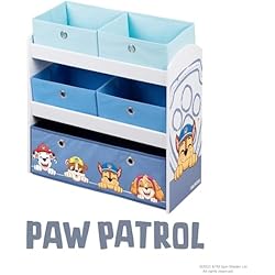 Estanteria Patrulla Canina roba Estantería de Juguetes Infantil de Madera Paw Patrol - 5 Cajas de Tela Desmontables - Diseño de Perros - Mueble de Almacenamiento para Juguetes y Libros - Azul/Gris
