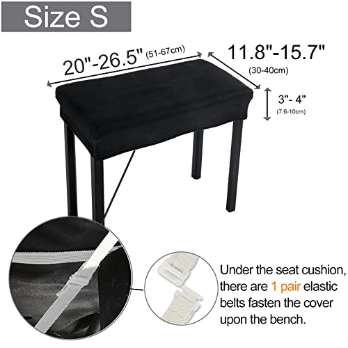 Sinosso Soft Velvet Piano Bench Cover, (20"- 26.5") L X (11.8"- 15.7") W Rectangle Stretch Washable Stool Upholstered Protector Slipcover, (S, Black) #TOP3