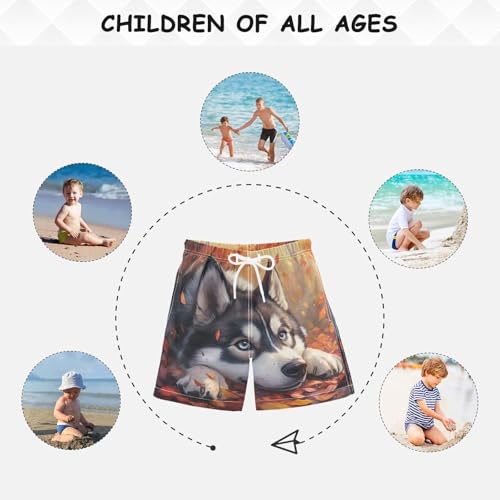DOMIKING Husky Leaves Orange Boys' Pull On Swim Trunks Quick Dry Boardshorts with Mesh Lining for Child Boy M 5