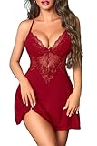 Avidlove Sexy Nightgowns for Women Chemise Lingerie Lace Sleepwear Modal Exotic Slip Dress (Wine Red,M)