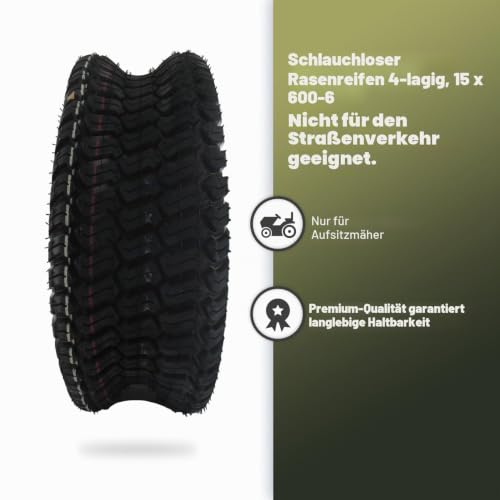 GREENSTAR - Schlauchloser 4-Lagen-Rasenprofil-Reifen Für Einachsschlepper - Abmessungen 15 x 600-6 - Langlebig - Hochwertiges Produkt