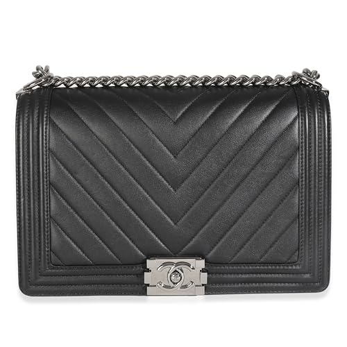 Chanel, Pre-Loved Black Calfskin Quilted Chevron New Medium Boy Bag,