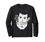 divertente maglietta grafica ramen gatto giapponese kawaii anime cat maglia a manica