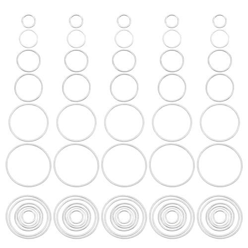 SUNNYCLUE 1 Box 60Pcs 6 Sizes Open Back Bezels Pendant Frame Stainless Steel Open Bezel Charms Round Circle Geometric Linking Rings Connectors Earring Beading Hoops for Jewellery Making Charms