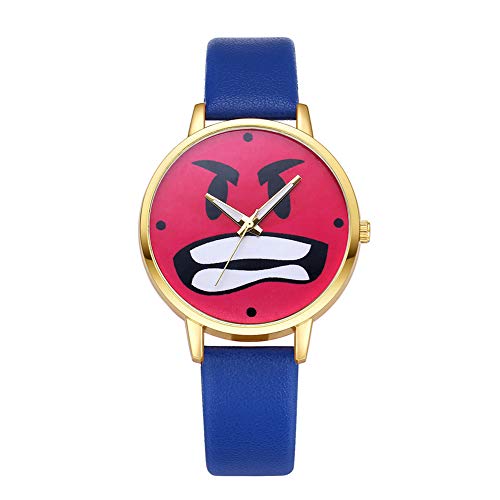 Jewelry Cute Red Angry Expression Faux Leather Band Round Quartz Wrist Watch Women Girls Gift,Colour Name:Rose Red (Color : Sapp