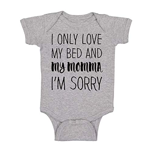 Love My Bed And My Momma, Sorry - Mamma s Boy - Funny Cute Infant Creeper, One-Piece Baby Bodysuit (Light Grey, Newborn)