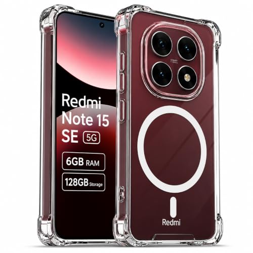 Image of Transparent Back Cover for Redmi Note 15 SE 5G Shockproof Side TPU Bumper & Back Pc Protective Magnetic Support Cover Case (Redmi Note 15 5G)