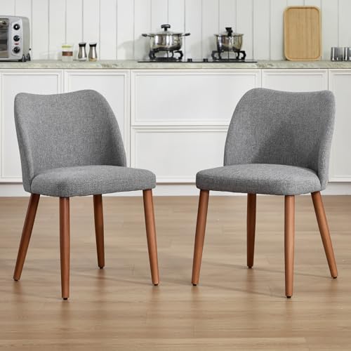 chairus Juego de 2 Silla de Comedor con Patas Madera Sillas de Cocina con Respaldo Curvo, Sillas de Comedor Minimalista Silla Tapizada en Lino para Hogar/Restaurante, Gris