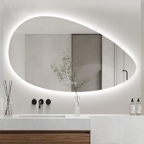 Espejo de baño con luz LED retroiluminada, espejo de tocador de baño multifunción montado en la pared con luces y almohadilla antivaho, espejo inteligente iluminado de ahorro de energía(50x80cm)