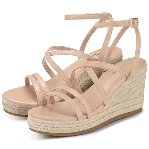 Image of TEMOFON Espadrilles Wedge Sandals for Women: Slip On Elastic Ankle Strap Platform Sandals Dressy Comfortable Summer Wedges Heels Shoes