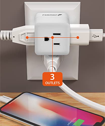 3 Tomadas Adaptador de Parede (Pacote com 3), Mini Tomada de Viagem Portátil Fosmon 3 Pontas Tomada