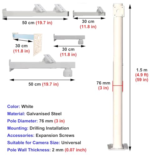 Support caméra extérieur poteaux de surveillance 5 bras mât robuste