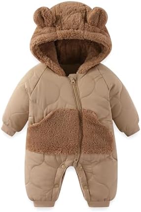 JiAmy Baby Snowsuit Winter Romper Hooded Boys Girls Jumpsuit Bear Thick Windproof Cap Infant Winter Clothes