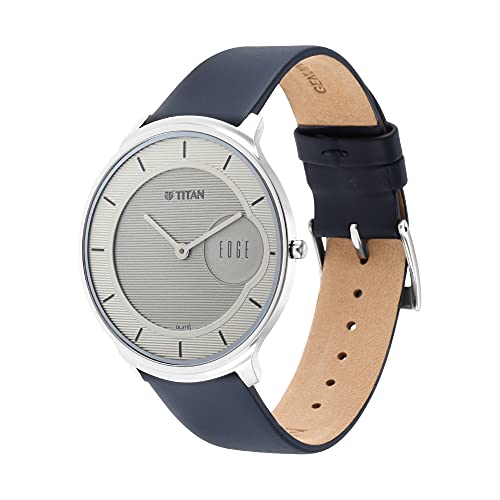 Image of Titan Edge Baseline Quartz Analog Off-White Dial Blue Leather Strap Watch for Men - NT1843SL01