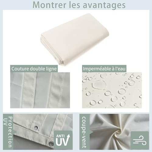 Cache-vue balcon crème opaque 90x500 extérieur avec serre-câbles - 3