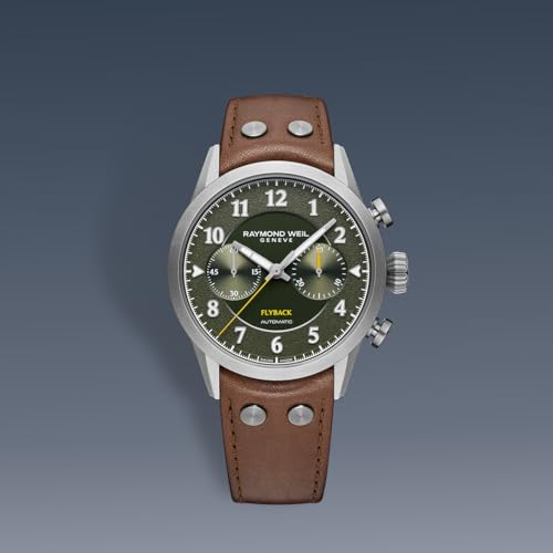RAYMOND WEIL Freelancer Men's Pilot Flyback Chronograph - Green Dial, Brown Leather Strap, 42MM (Model: 7783-TIC-05520)2