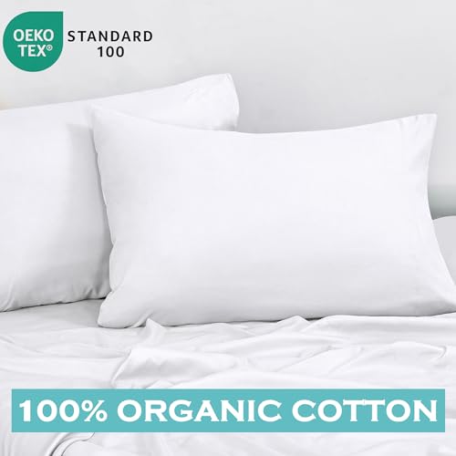 Image of ROYALE LINENS 300 Thread Count 100% Long Staple Combed Cotton Pillowcases Set of 2 - Ultra Soft - King Bed Pillow Cover - 20 inchx40 inch - Breathable, Cool & Crisp Percale White Pillow Cases (King, White)