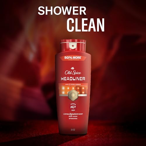 Image of Old Spice Body Wash for Men, 24 /7 Shower Fresh & Clean with Daily Use, Lasting Signature Scent, Refreshing Lather, Moisturizing Formula, Headliner with Black Currant, Leather, & Amber Scent, 24 oz
