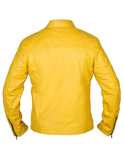 Mens Yellow Racing Genuine Leather Jacket2