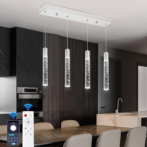 Image of 4 Light Pendant Lights Kitchen Island,Modern Chrome Crystal Pendants