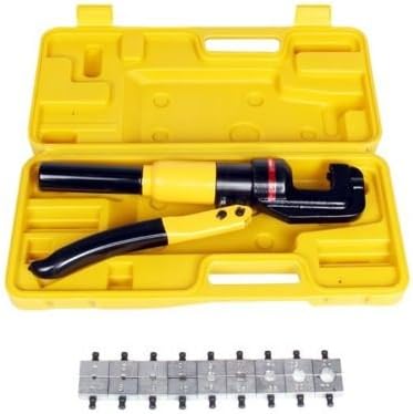 Crimpers 10-Ton Hydraulic Crimping Battery Cable Wire Crimper Lug Terminal Tool w/ 9 Dies