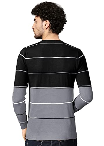 Image of EYEBOGLER Noble Monk Men's Striped Regular Fit T-Shirt (T305 Grey-Black-White XL)