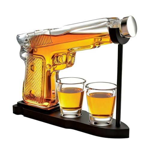 Gifts for Men Dad, 9 Oz Whiskey Gun Decanter Set, Unique Dad Birthday Gift Ideas from Daughter Son, Retirement Bar Stuff Gift for Father Him Brother, Pistol Dispenser for Liquor Vodka - Shot Glasses