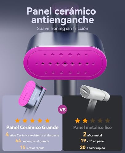 Plancha de Vapor Viaje con voltaje mundial, 100-240V plancha vapor, Vapor continuo 22g/min Calentamiento rápido en 15s, 3 modos de planchado, 1000W Steamer para viajes y en casa - imagen 6