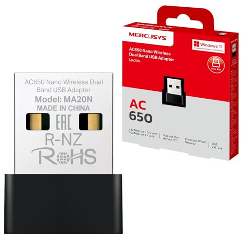 MERCUSYS MA20N WLAN-Stick - AC650Mbps, Nano-Größe, Dual-Band Für Windows 11/10