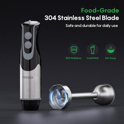 Image of Immersion Blender Handheld, 2-In-1 Hand Blender with 12-Speeds & Turbo Mode | 500W Emulsion Blender, 24oz Beaker, Stainless Steel Blade，Stick Mixer for Baby Food, Smoothies, Soups & Sauces