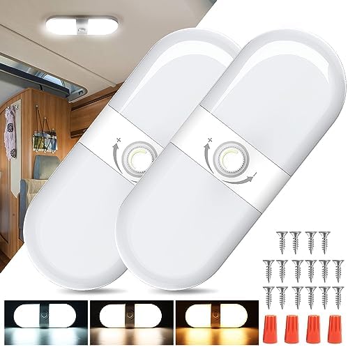 LED RV Light Interior 2 Pack, 1700LM Bright 180 LEDs RV Ceiling Double Dome Light with 3 Color Temperature (Warm White/Natural White/Cool White), DC 12V Light Fixture Camper Lights for RV Car Trailer