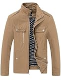 wantdo Men's Cotton Lightweight Jacket Military Jacket Casual Field Coat Windbreaker Khaki Medium