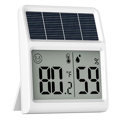 Solar Digital Indoor Thermometer & Hygrometer, Light Powered (No Rechargeable Batteries Runs Only on Real-time Light Exposure) Indoor Temperature and Humidity Monitor, Humidity Gauge
