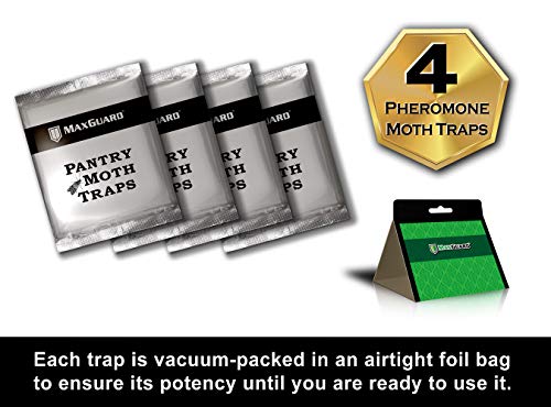 Image of MaxGuard Pantry Moth Traps (4 Traps Trial Pack) Extra Strength Pheromones | Non-Toxic Sticky Glue Trap for Food and Cupboard Moths in Your Kitchen | Trap and Kill Seed Grain Flour Meal Moths |
