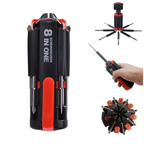Image of 8 in 1 Screwdrivers with Worklight and Flashlight, Multifunctional Screwdriver for Home Kitchen Car, Portable General Professional Set,Without batteries Red