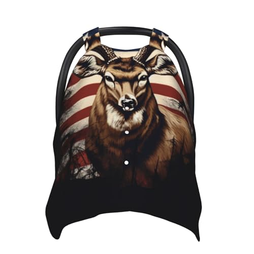 AuHomea American Flag Deer Baby Car Seat Canopy and Nursing Cover for Breastfeeding Multi-Use Cover Lightweight Infant Stretchy Carrier Carseat Winter Cover for Newborn Girls Boys