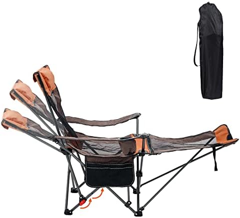 YULISKY Camping Lounge Chair, 3 Adjustments Reclining Camping Chair, Portable Camping Chair with Footrest, Separate Armrest Design, for 300lbs, Outdoor, Beach, Fishing (Orange Brown)