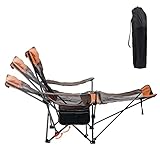 YULISKY Camping Lounge Chair, 3 Adjustments Reclining Camping Chair, Portable Camping Chair with Footrest, Separate Armrest Design for 300lbs, Outdoor, Beach, Fishing (Orange Brown)