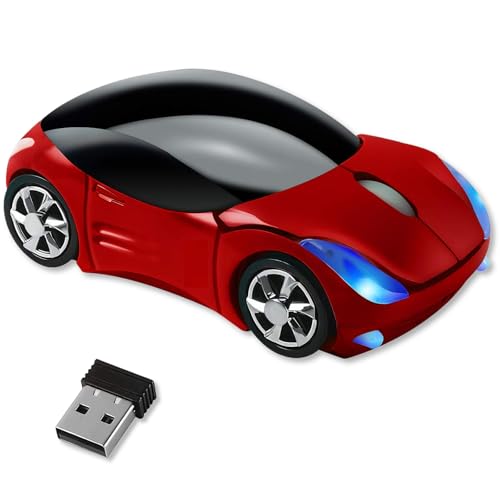 HuGuWdy Cute Mouse Wireless Red，2.4G with USB Reciver 1600DPI Car Mouse for Computer Wireless USB for Laptop Computer Tablet for Windows for Mac OS...