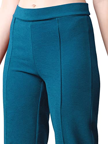 Image of Mehrang Cotton Blend Bootcut Parallel Trouser Pants for Women Regular Fit, Bellbottom Straight Pants for Womens