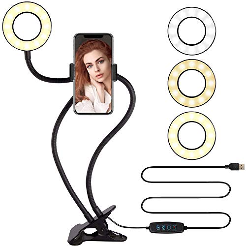 Selfie Ring Light with Cell Phone Holder,VARIPOWDER LED Ring Light with Flexible Arms for YouTube/Live Stream/Makeup/Vlog 3 Lighting Modes, 10 Adjustable Brightness,Compatible Android,iPhone(Black)