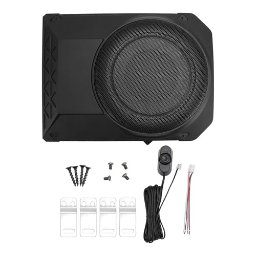 10 Inch 600W Powered Under Seat Car Subwoofer, Ultra Thin Design for Truck Boxes and Enclosures, with Variable Bass Boost and Low Pass Filter, Easy Installation, Aluminum Alloy Ma