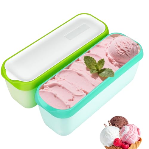 Buzluk Saklama Kapları - Set di 2 contenitori per gelato, 1,5 l, senza BPA e impilabili, a prova di perdite e facili da pulire (verde + blu)
