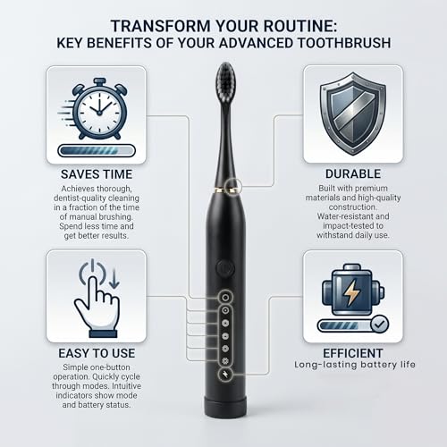 Image of Oblivion Electric Toothbrush - Black Rechargeable Sonic Toothbrush with 3 Extra Brush Heads - Waterproof USB Charging Soft Bristle Tooth Brush for Adults Advanced Oral Care Portable Design (Pack of 1)