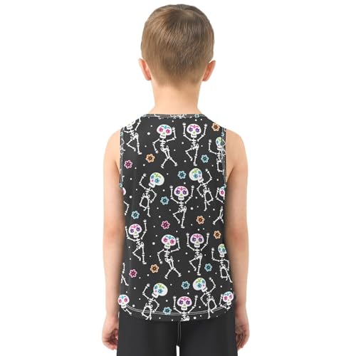 Boys Halloween Skeleton Tank Tops Kids Sleeveless T Shirts Quick Dry Sport Workout Active 3-15 Years3