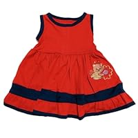 Vestido Infantil Vermelho com Bordado, Detalhes em Azul Marinho, Algodão, para 1-3 Meses